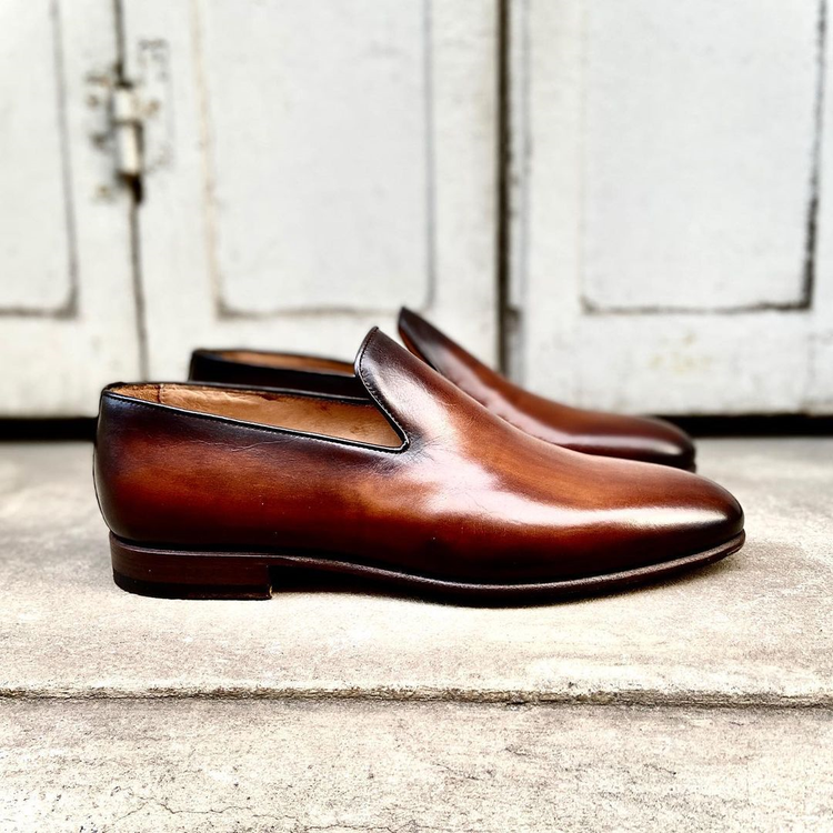 Height Increasing Brown Braided Leather Ourense Slipper Loafers