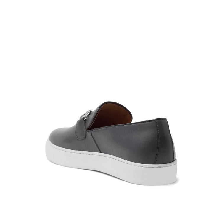 Height Increasing Black Leather Alvin Horse Bit Slip On Sneakers