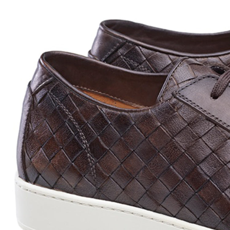 Height Increasing Brown Braided Leather Cornella Lace Up Sneakers