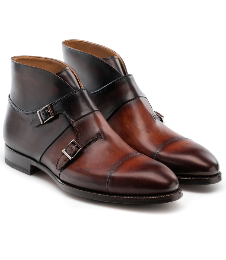 Height Increasing Brown Leather Ortigas Monk Strap Boots