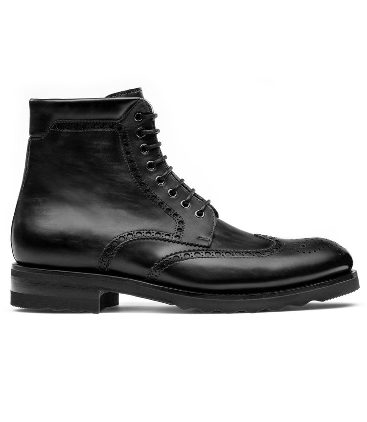 Height Increasing Black Leather Rennes Chunky Derby Boots