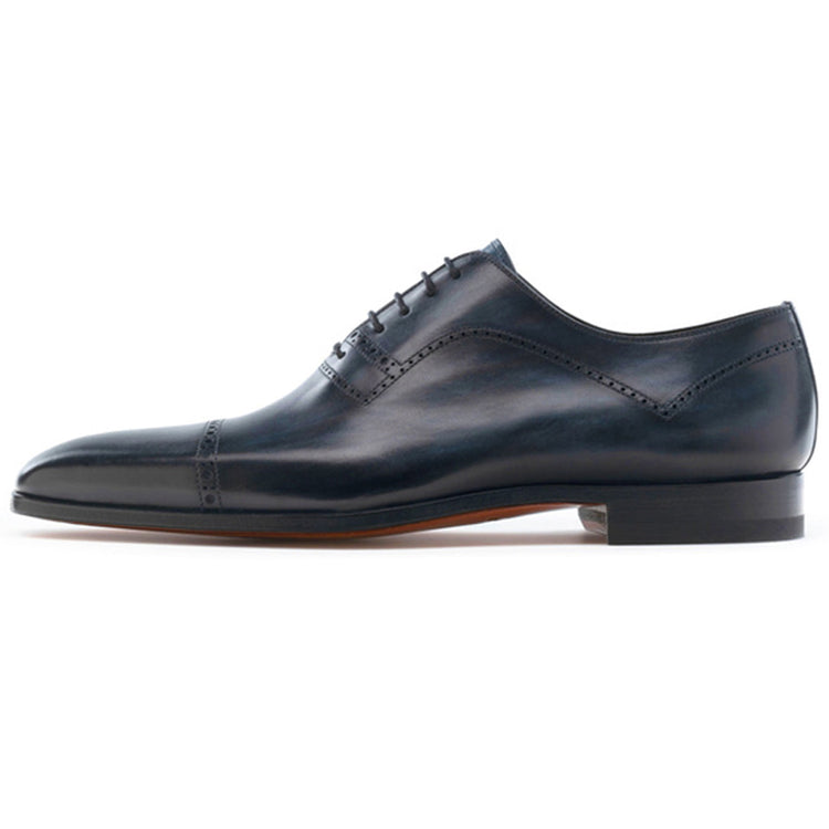 Height Increasing Navy Blue Leather Crofton Brogue Oxfords
