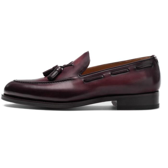 Flat Feet Shoes - Wine Red Leather Barbican Tassel Loafers