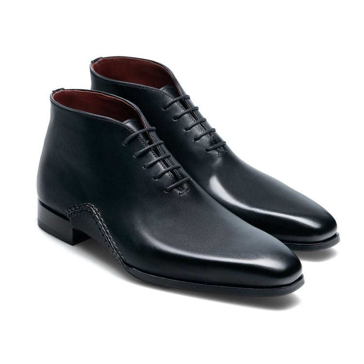 Height Increasing Black Leather Forbes One Whole Cut Lace Up Boot