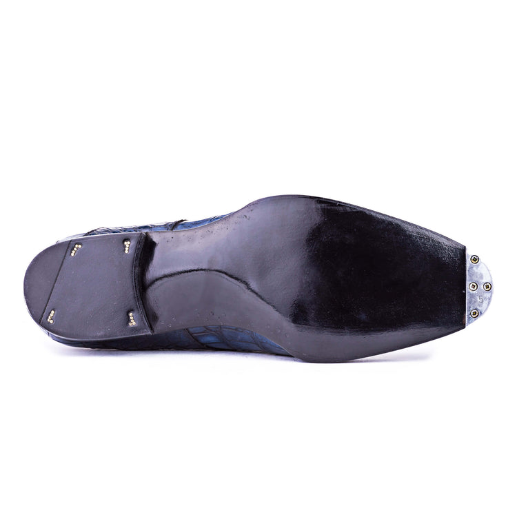 Goodyear Welted Aveiro Navy Blue Leather Croc Print Double Monk Strap With Violin Leather Sole