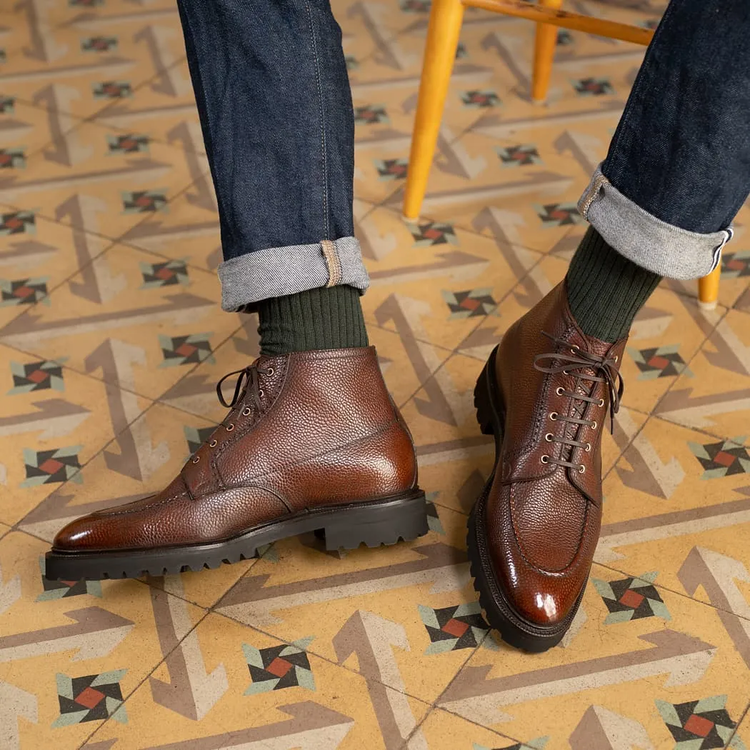 Brown Leather Clement Chunky Hiking Combat Lace Up Boots