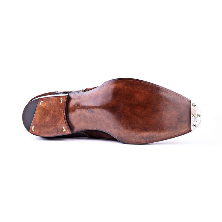 Flat Feet Shoes - Goodyear Welted Murtosa Brown Suede and Leather Croc Print Double Monk Strap With Violin Leather Sole with Arch Support