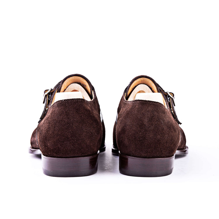 Flat Feet Shoes - Goodyear Welted Murtosa Brown Suede and Leather Croc Print Double Monk Strap With Violin Leather Sole with Arch Support