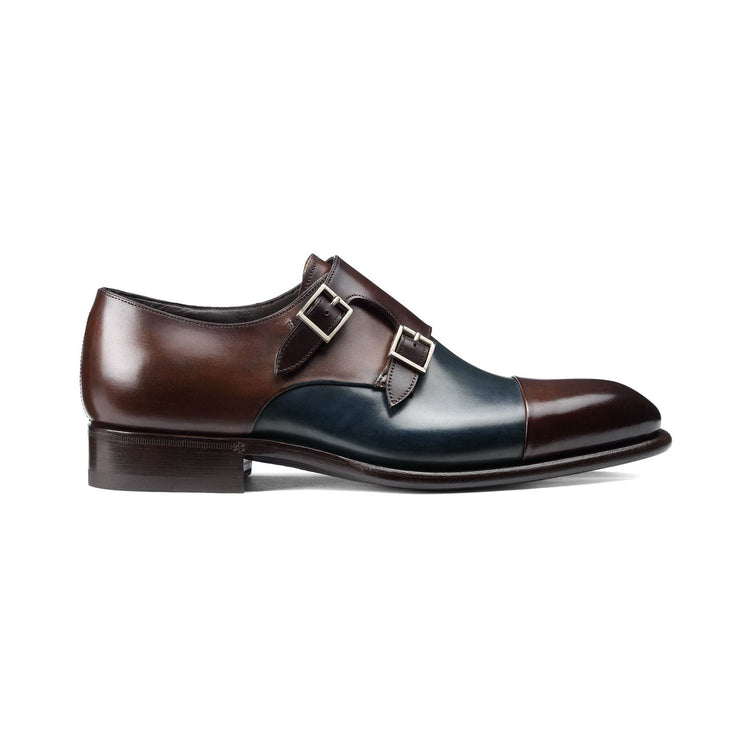 Height Increasing Navy Blue and Brown Leather Castle Monk Straps