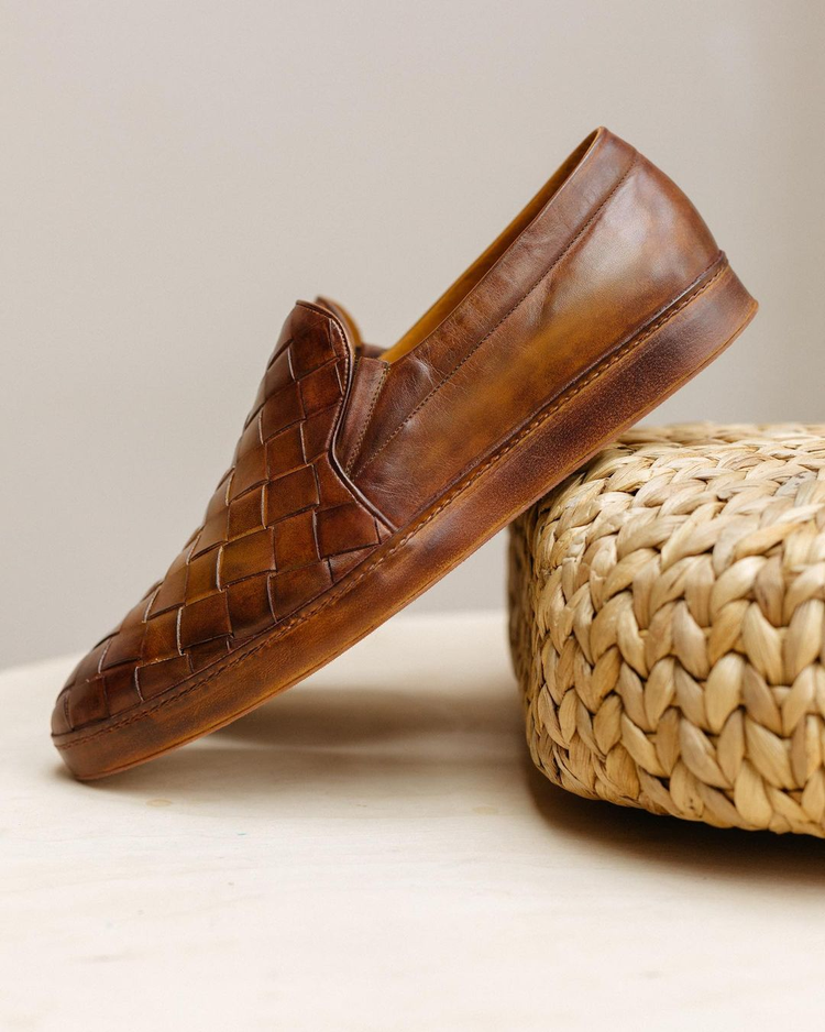 Braided Tan Leather Creeves Slip On Loafers