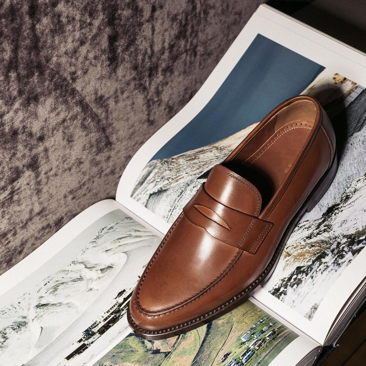 Tan Leather Reenes Slip On Penny Loafers