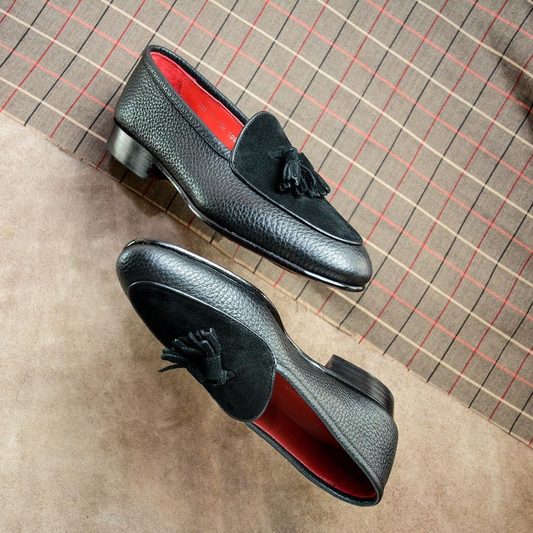 Green Suede and Leather Pirie Slip On Tassel Loafers