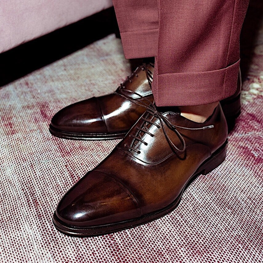 Brown Leather Huanuni Toe Cap Oxford Shoes