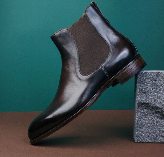 Navy Blue Leather Sliven Chelsea Boots