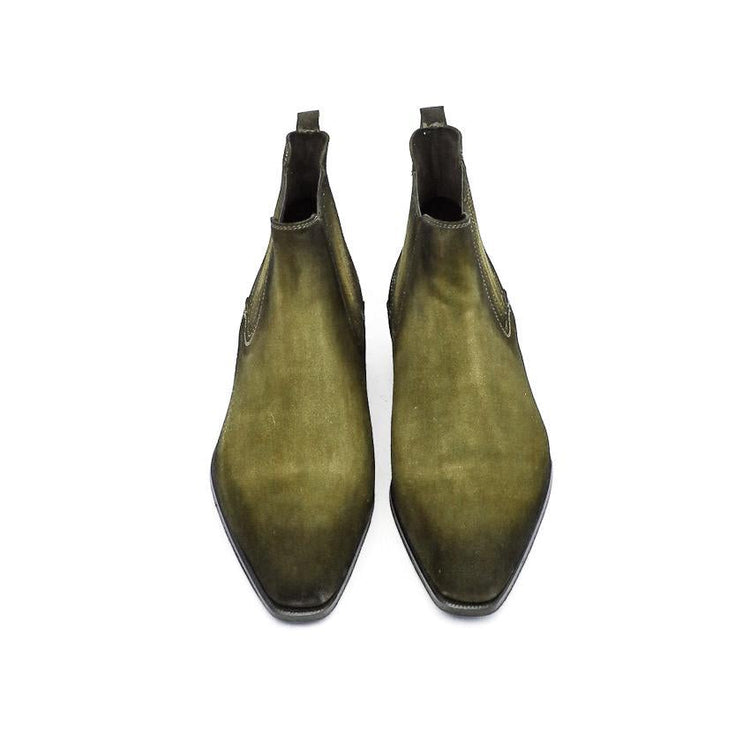 Flat Feet Shoes - Goodyear Welted Cadaval Green Suede Chelsea Boot with Violin Leather Sole with Arch Support