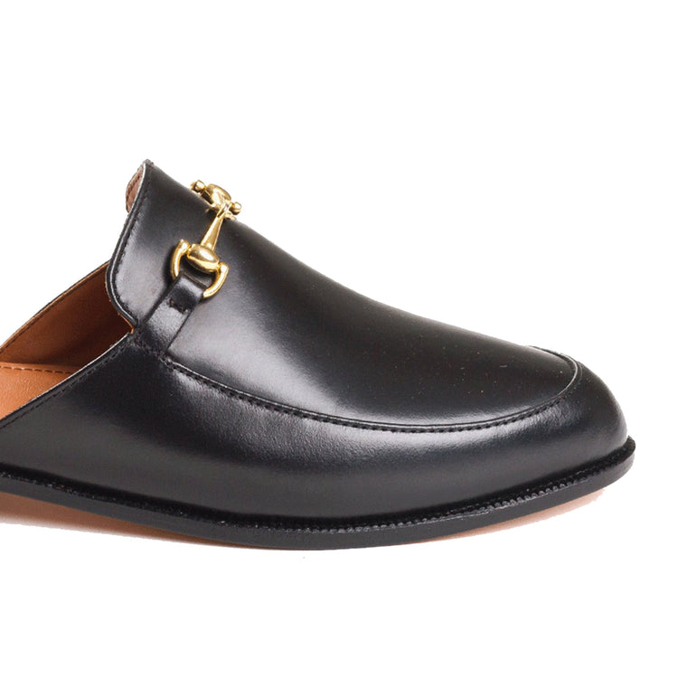 Height Increasing Black Leather Loures Horsebit Slippers