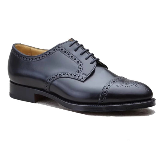 Height Increasing Black Leather Friars Brogue Derby Shoes
