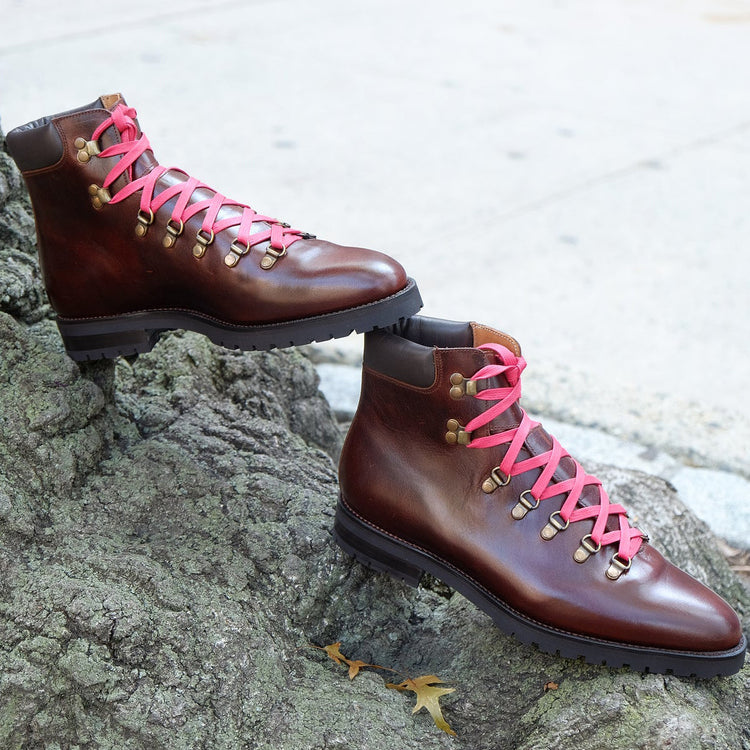 Brown Leather Larett Chunky Hiking Combat Boots