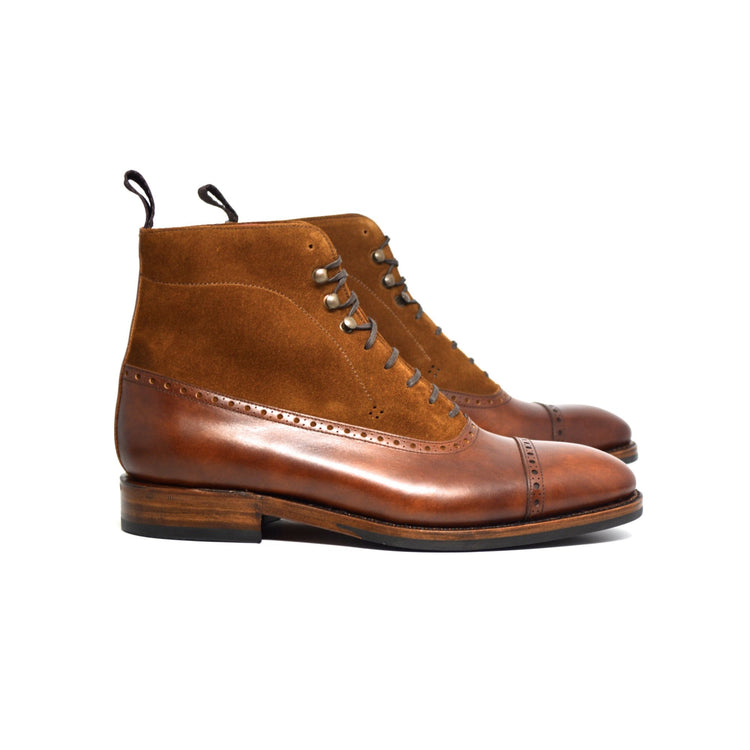 Height Increasing Tan Leather & Suede Clifton Lace Up Boots