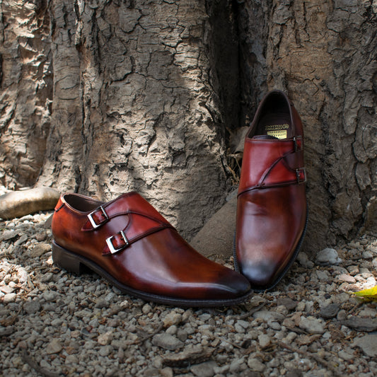 Brown Leather Hartlepool Monk Strap Shoes