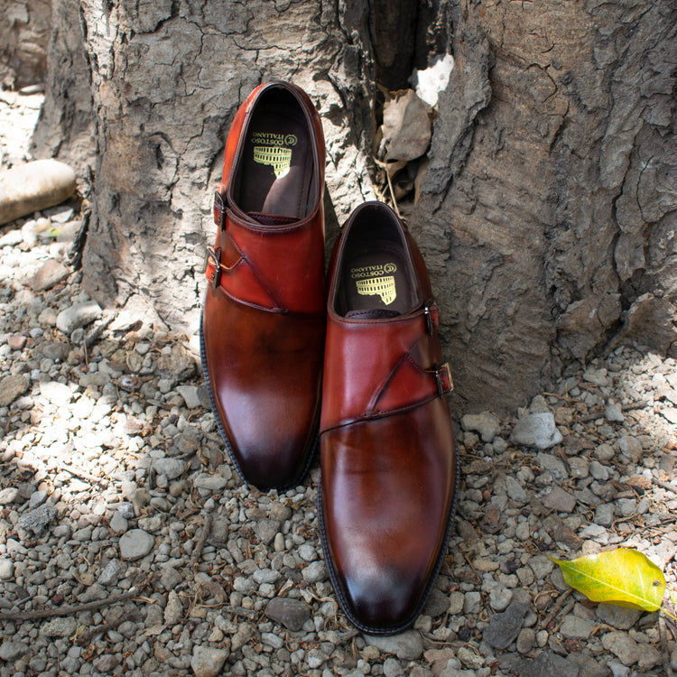 Brown Leather Hartlepool Monk Strap Shoes