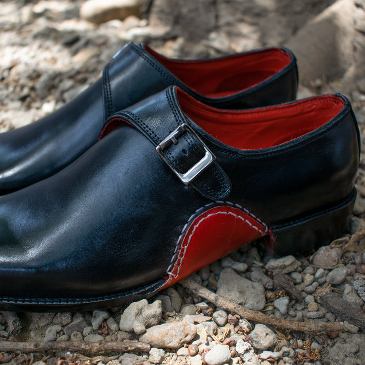 Black Leather Bathurst Monk Straps Shoes