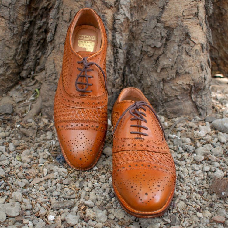 Tan Braided Leather Morice Brogue Oxfords