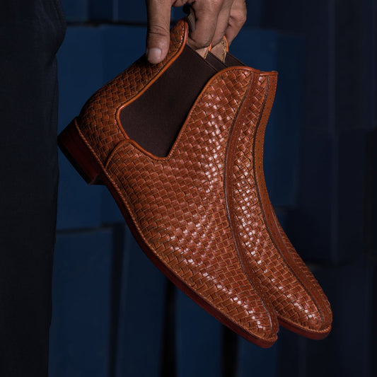 Tan Braided Leather Fenland Slip On Chelsea Boots