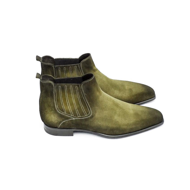 Flat Feet Shoes - Goodyear Welted Cadaval Green Suede Chelsea Boot with Violin Leather Sole with Arch Support