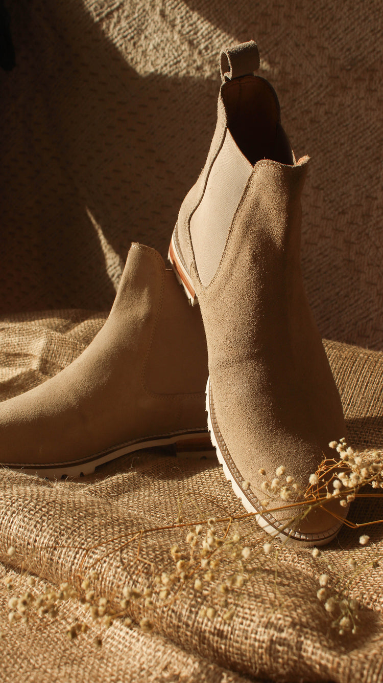 Beige Suede Leather Ferneto Chunky Chelsea Boots