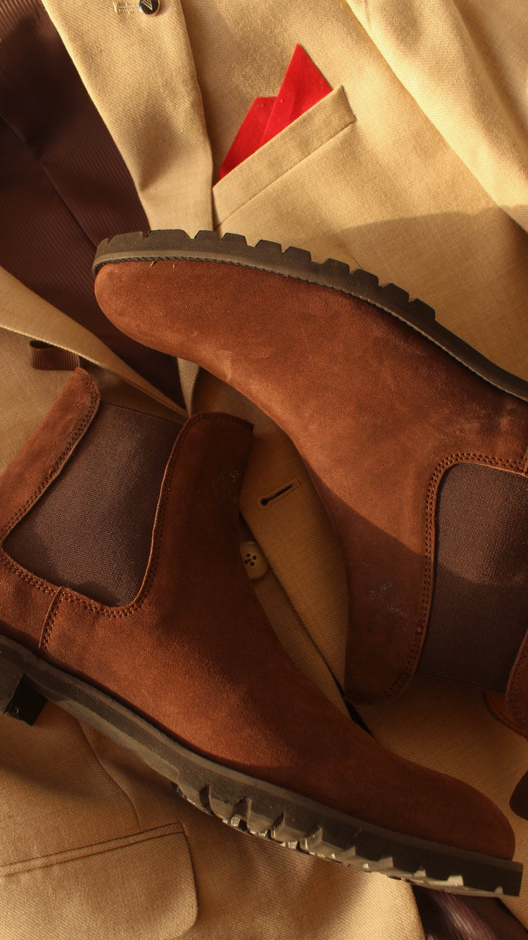 Brown Suede Leather Ferneto Chunky Chelsea Boots