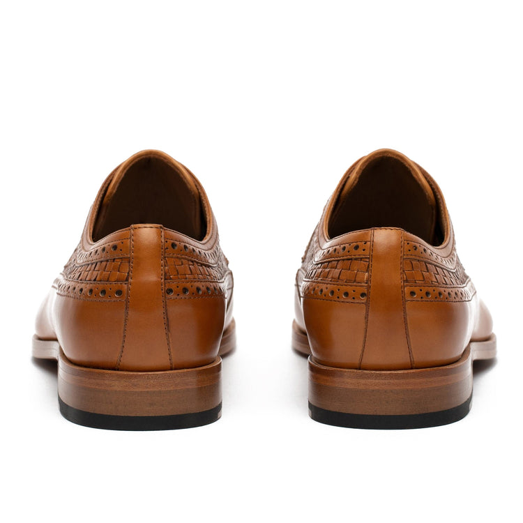 Height Increasing Tan Braided Leather Norwood Brogue Derby Shoes