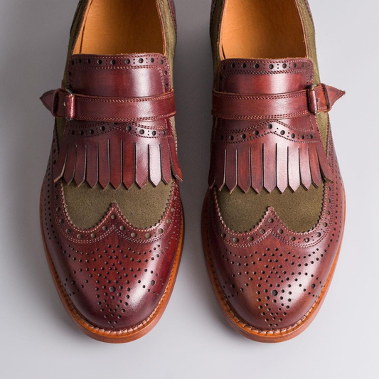 Burgundy Brown Leather Aigle Single Monk Straps