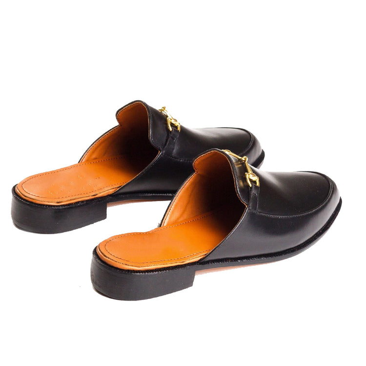 Height Increasing Black Leather Loures Horsebit Slippers