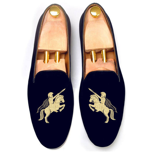 Blue Velvet Cavalry Guards Embroidered Loafers