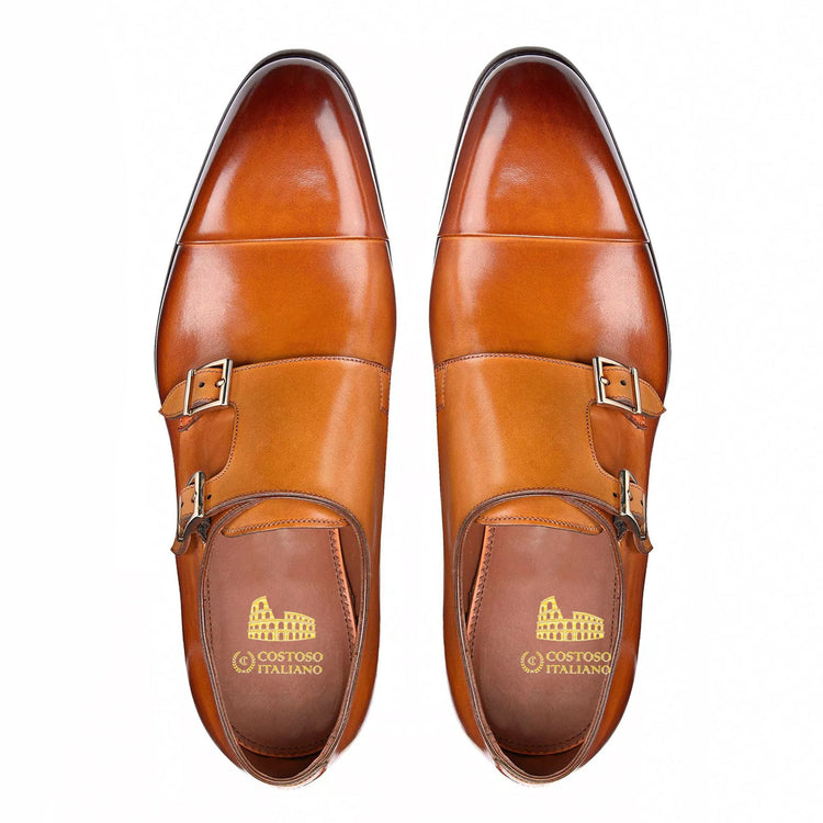 Tan Leather Castle Monk Straps - Formal Shoes