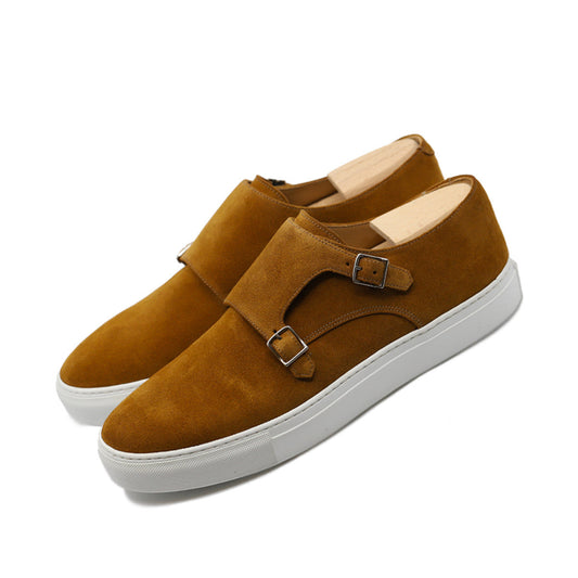 Height Increasing Tan Suede Ferrol Monk Strap Sneakers