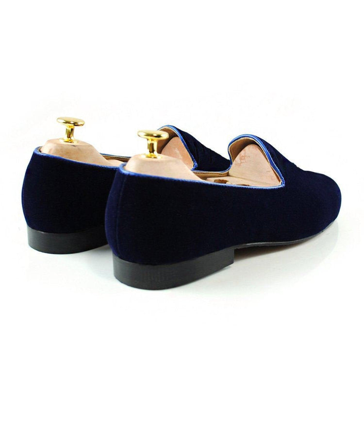 Blue Velvet Champagne Party Embroidered Loafers