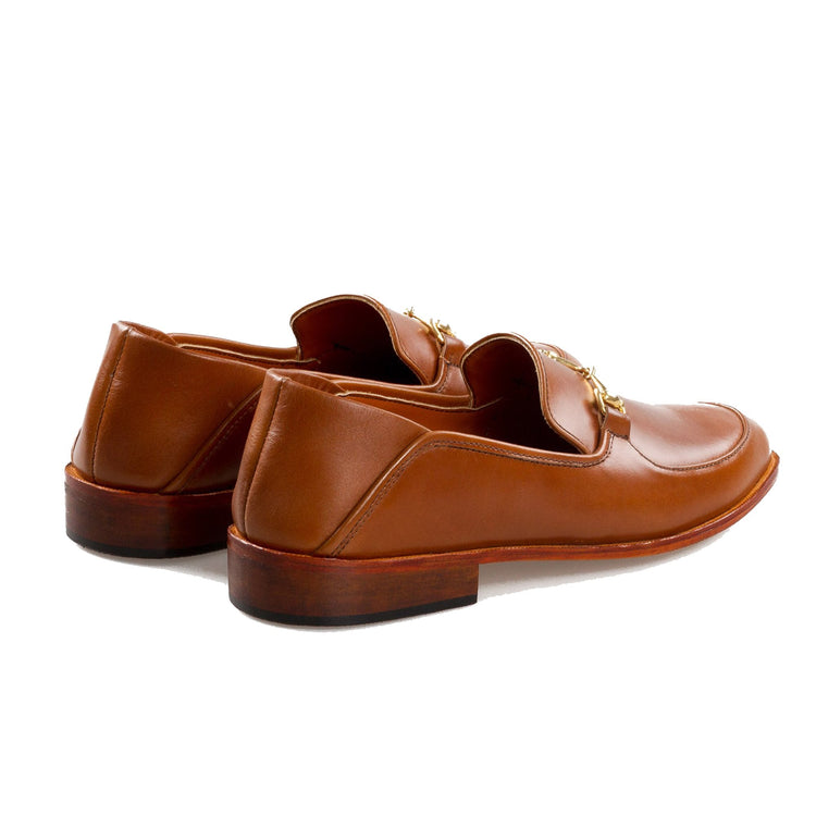 Flat Feet Shoes - Tan Leather Penela Horsebit Collapsible Loafer Slippers with Arch Support